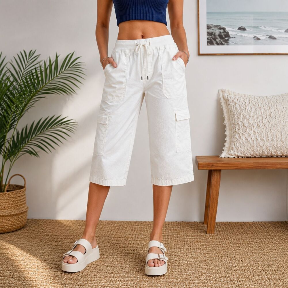 Chaps White Cargo Capri Pants Women’s Large Stretch Casual Utility Y2K